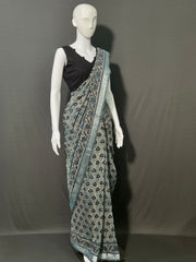 AJRAKH DABO Printed Cotton Linen Saree