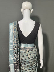 AJRAKH DABO Printed Cotton Linen Saree