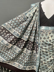AJRAKH DABO Printed Cotton Linen Saree