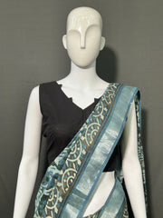 AJRAKH DABO Printed Cotton Linen Saree