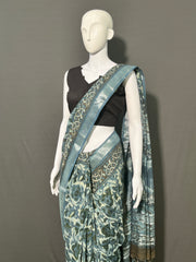 AJRAKH DABO Printed Cotton Linen Saree