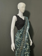 AJRAKH DABO Printed Cotton Linen Saree