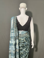 AJRAKH DABO Printed Cotton Linen Saree