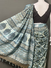 AJRAKH DABO Printed Cotton Linen Saree