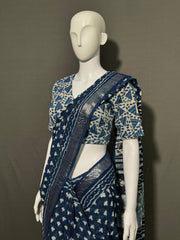 INDIGO Printed Cotton Linen Saree