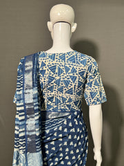 INDIGO Printed Cotton Linen Saree