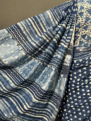 INDIGO Printed Cotton Linen Saree