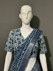 INDIGO Printed Cotton Linen Saree