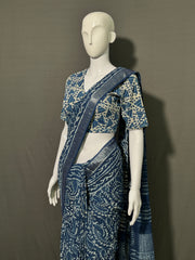 INDIGO Printed Cotton Linen Saree