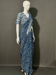 INDIGO Printed Cotton Linen Saree