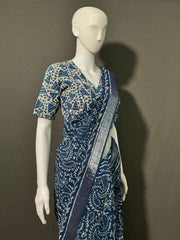 INDIGO Printed Cotton Linen Saree