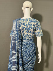 INDIGO Printed Cotton Linen Saree