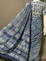 INDIGO Printed Cotton Linen Saree
