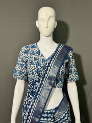 INDIGO Printed Cotton Linen Saree