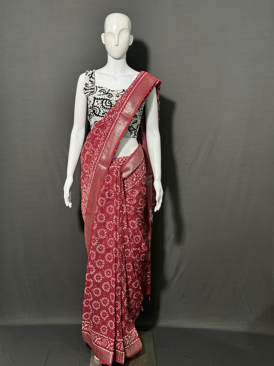 DABO Printed Cotton Linen Saree
