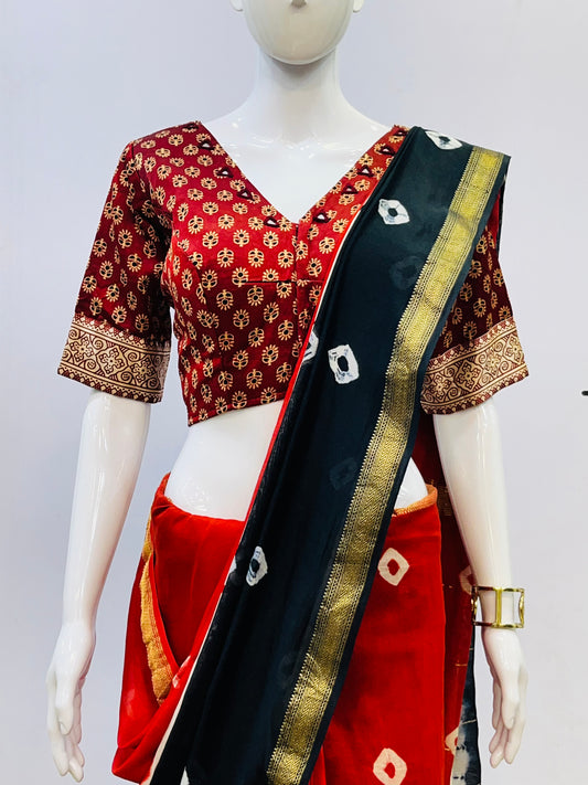 Ajrakh Modal Silk Mirror Work Padded Blouse