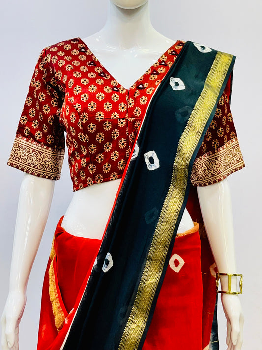 Ajrakh Modal Silk Mirror Work Padded Blouse