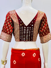 Ajrakh Modal Silk Mirror Work Padded Blouse