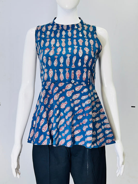 Indigo Dyed Hand Block Printed Top