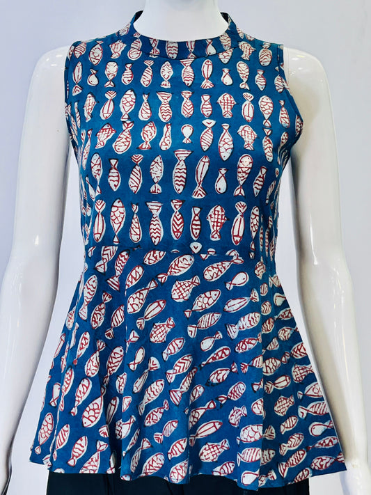 Indigo Dyed Hand Block Printed Top