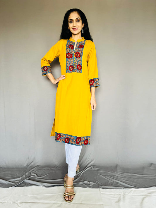 Khadi Cotton Flex Kalamkari Border Kurti