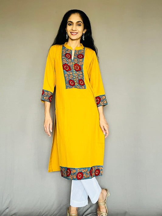 Khadi Cotton Flex Kalamkari Border Kurti