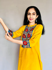 Khadi Cotton Flex Kalamkari Border Kurti