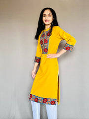 Khadi Cotton Flex Kalamkari Border Kurti