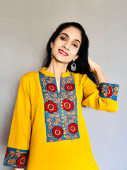 Khadi Cotton Flex Kalamkari Border Kurti