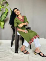 Khadi Cotton Flex Kalamkari Border Kurti