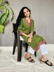 Khadi Cotton Flex Kalamkari Border Kurti
