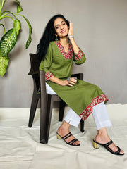 Khadi Cotton Flex Kalamkari Border Kurti