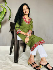 Khadi Cotton Flex Kalamkari Border Kurti