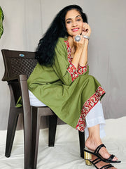Khadi Cotton Flex Kalamkari Border Kurti