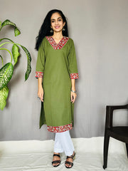 Khadi Cotton Flex Kalamkari Border Kurti