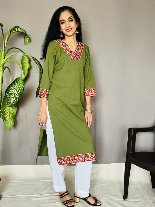 Khadi Cotton Flex Kalamkari Border Kurti