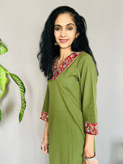 Khadi Cotton Flex Kalamkari Border Kurti