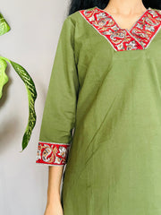 Khadi Cotton Flex Kalamkari Border Kurti