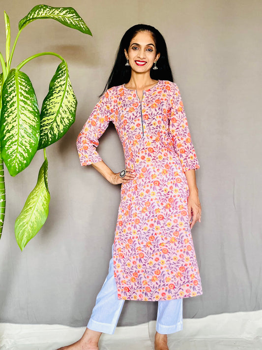 Block Printed Mul Cotton Kurti