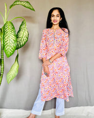 Block Printed Mul Cotton Kurti