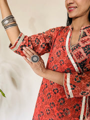 AJRAKH DABO Angrakha Mul Cotton Kurti with Gota Lace